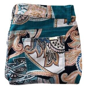 Chicos Girlfriend Slim Leg Ankle Pants Beige Multi Paisley Print Size 1 / US 8